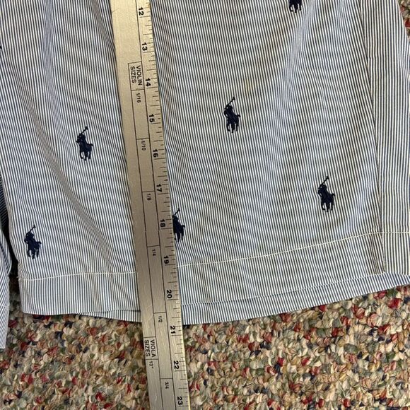 Polo Ralph Lauren Blue Pinstripe Embroidered Pony Flat Front Chino Shorts Sz 36 - Picture 11 of 13